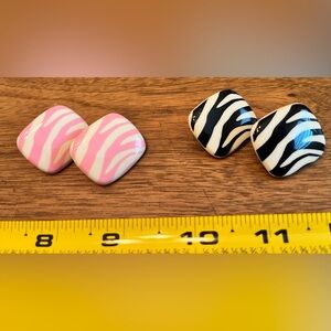 Zebra Print Earring Clips  2 Sets - Pink and Black